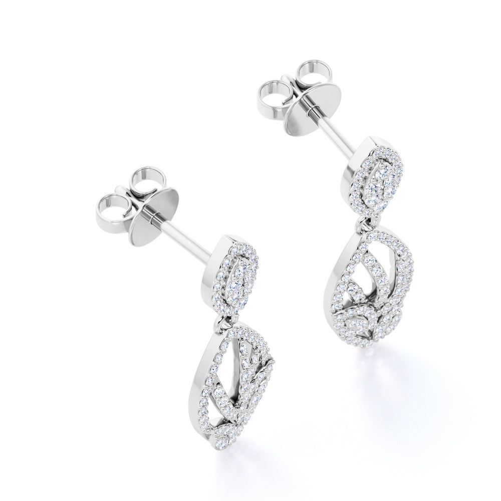 Stylish 0.35 Carat Round Cut Moissanite Marquise Framed Drop Earrings  In Rose Gold