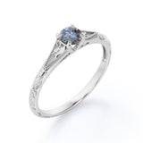 Exquisite Milgrain Solitaire .50 Carat Round Cut Natural Galaxy Black Grey Salt and Pepper Diamond Filigree Engagement Ring for Her