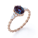 Unique Six Prong 1.35 Carat Oval Cut Lab Created Alexandrite And Diamond Seven Stone Rolled Engagement Ring In White Gold