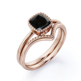 Antique Artdeco 1.25 Cushion cut Lab Black Diamond Wedding Bridal Set in Rose Gold
