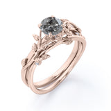 0.50 Ct Round Salt and Pepper Diamond Floral Bridal Set