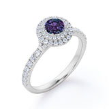 Affordable 1.45 Carat Round Cut Lab Created Alexandrite Double Halo Engagement Ring In White Gold For Her