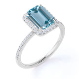 1.50 ct Emerald Cut Aquamarine Halo Wedding Ring