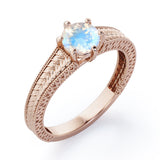 Vintage Bowtie Filigree 1 carat Round Moonstone Solitaire Engagement Ring in White Gold