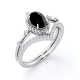 1.35 Carat Oval cut Lab Black Diamond Wedding Ring Set in Rose Gold