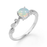Art Deco 1.50 Ct Round Cut Lab Created Opal Engagement Ring