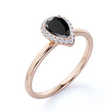 Elegant 1.25 Carat Pear Created Lab Black Diamond and Pave Engagement Ring in White Gold