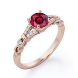 Split Shank 0.6 carat Round Lab Ruby and Diamond Engagement Ring in Rose Gold