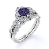1.50 Ct Round Lab Alexandrite Floral Bridal Set