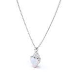 Delicate 1.05 Carat Heart Shaped Ethopian Opal and Diamond Three Prong Pendant Necklace In White Gold For Her.