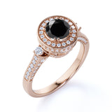 Vintage 1.75 Carat Round Lab Grown Lab Black Diamond and Bead Bright Engagement Ring in White Gold