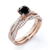 1.75 ct Round Lab Black Diamond Twisted Wedding Ring Set