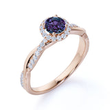 Simple Halo 1.50 Carat Round Cut Created Alexandrite and Diamond Infinity Pave Engagement Ring