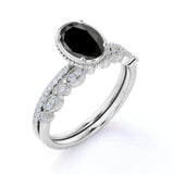 Vintage 1.50 ct Oval Lab Black Diamond Bridal Set