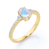 1.50 Carat Oval Moonstone Halo Engagement Ring in Rose Gold - Rainbow Moonstone Ring