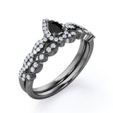 1.67 Carat Teardrop Lab Grown Black Diamond Infinity Engagement Ring With Wedding Band In White Gold