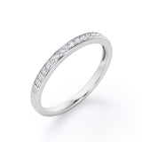 Minimalist - 0.15 TCW Round Shaped Diamond Pave Channel Wedding Band in White Gold
