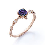 Vintage 0.75 Ct Round Lab Alexandrite Engagement Ring