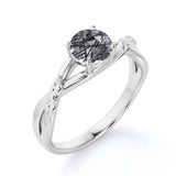 Vintage 1.15 ct Round Black Rutilated Quartz Infinity Engagement Ring