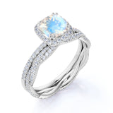 Halo 1.75 ct Cushion Blue Moonstone Bridal Set
