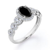 Twisted Pave Set 1.45 Carat Oval Cut Black Diamond Halo Infinity Engagement Ring In Rose Gold