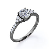 Classic 7 Stone Cluster 1 CT TDW Round Cut Diamond Engagement Ring for Her in Rose Gold
