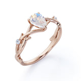 1.15 ct Pear Rainbow Moonstone Leaf Engagement Ring