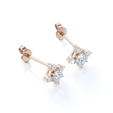 Dainty Sunburst 1.15 Carat Round Certified Moissanite and Diamond Shared Prong Stud Earrings in Yellow Gold