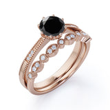 Vintage design 1.50 Carat Round cut Lab Black Diamond Wedding Set for Women in Rose Gold