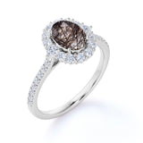 1.50 ct Oval Black Rutilated Quartz Cluster Pave Engagement Ring