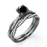 1.75 ct Round Lab Black Diamond Twisted Wedding Ring Set