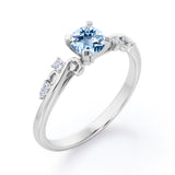 Stylish 1.05 Carat Round Cut Aquamarine And Diamond Seven Stone Engagement Ring In Rose Gold