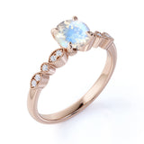 1.10 Carat Round Shape Moonstone Wedding Ring in Rose Gold - Vintage Moonstone Ring
