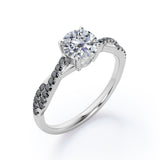 Basket Cathedral - 1.45 TCW Round Shape Moissanite with Lab Created Black Diamond - Crossover Pave Engagement Ring in Black Gold