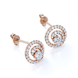 Circle Scallop Setting 1.25 Carat Round Certified Moissanite and Diamond Claw Set Stud Earrings in Black Gold