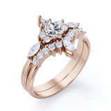 Elegant Fancy Cut Gems 0.7 carat Kite Moissanite and Diamond Wedding Ring Set in Rose Gold