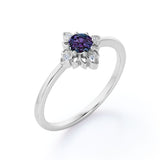 Floral Design 1.05 Carat Round Cut Lab Created Alexandrite And Diamond Nature Inspired Engagement Ring In White Gold