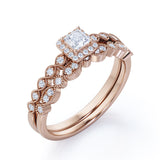 0.65 Carat Princess Cut Diamond Vintage Wedding Set In White Gold