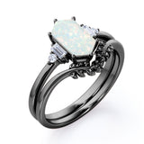 Floral 1.15 Ct Hexagon Cut Lab Created Opal Wedding Ring Set