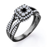 Double Infinity Split Shank - 1.4 Carat Round Shaped Black Diamond - Flush Cluster Halo Engagement Ring in White Gold