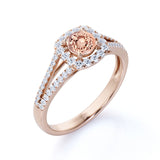 1.25 Carat Round cut Real Morganite and Moissanite Engagement Ring in 18k Gold Over Sterling Silver