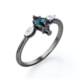 Trillion Six Prong 1 Carat Kite Shaped Lab Created Alexandrite And Diamond Three Stone Basket Set Engagement Ring In White Gold