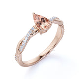 Limited Time Sale: 1.50 Carat Pear Cut Morganite and Diamond Halo Engagement Ring on Gold