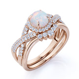 Twisted 1.50 Ct Round Cut Lab Created Opal Wedding Ring Set
