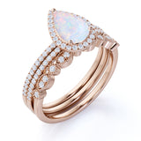 Vintage 2 Ct Pear Cut Lab Created Opal Trio Set