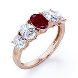 Oval Basket Set 1.25 carat Ruby and moissanite Fine Jewelry Ring in White Gold