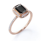 1.50 Carat Emerald cut Lab Black Diamond Bezel Set Engagement Ring for Women in Rose Gold