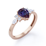 Four Prong Basket Set 1.45 Carat Pear Cut Lab Created Alexandrite  And Diamond  Seven Stone Engagement Ring In White Gold