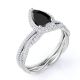 Bestselling 1.75 Carat Pear cut Lab Black Diamond Wedding Ring Set in Rose Gold