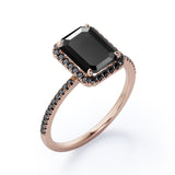 Halo-Style 1.5 TCW Emerald Cut Lab Created Black Diamond Engagement Ring with Pave Accents in White Gold
